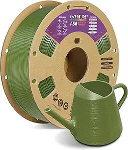 Overture OVERTURE ASA Filament, 1kg Spool (2.2lbs) 3D Printer Filament, Premium Anti-UV, ASA Filament Perfect for Printing Outdoor Functional Parts, Dimensional Accuracy +/- (Olive Green)