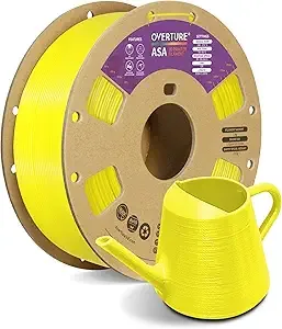 Overture OVERTURE ASA Filament, 1kg Spool (2.2lbs) 3D Printer Filament, Premium Anti-UV, ASA Filament Perfect for Printing Outdoor Functional Parts, Dimensional Accuracy +/- (Yellow)