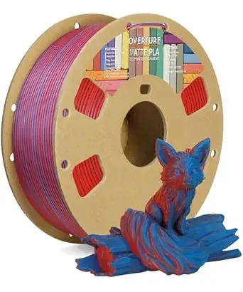 Overture OVERTURE Dual Color Matte PLA 3D Printer Filament, Matte PLA 1kg Cardboard Spool (2.2lbs), Dimensional Accuracy +/- (Matte Blue-Red)