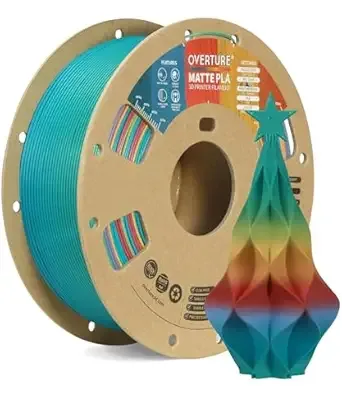 Overture OVERTURE Matte PLA Rainbow Filament, 1kg Cardboard Spool (2.2lbs), Dimensional Accuracy +/-, Fit Most FDM Printer (Matte Candy Rainbow)