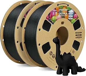 Overture OVERTURE 2KG Bundle Easy PLA 3D Printer Filament, 2 Pack 1kg Spool (2.2lbs), Dimensional Accuracy +/-, Fit Most FDM Printer (Easy Black*2)