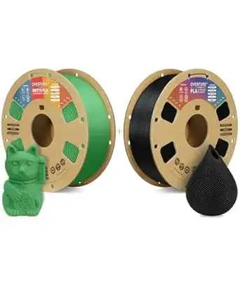 Overture OVERTURE 3D Printer Filament 2kg, Matte PLA Filament and PLA Filament Fit Most FDM 3D Printers, 1kg per Spool, Pack of 2,Matte PLA Green+PLA Black