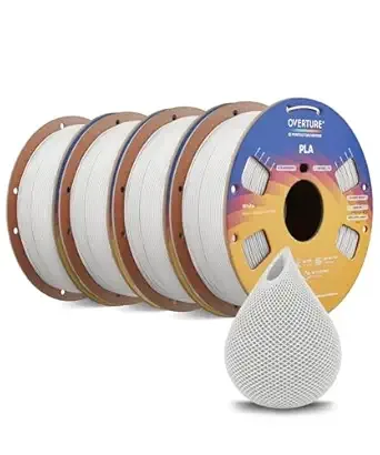 Overture OVERTURE 4KG Bundle High Speed PLA Filament, Neatly Wound 3D Printer Filament 4 Pack 1kg Spool (2.2lbs) Rapid PLA, Fit Most FDM 3D Printers (White 4-Pack)