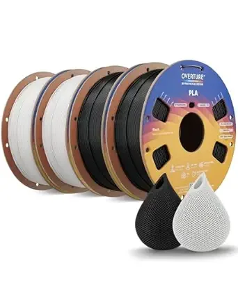 Overture OVERTURE 4KG Bundle High Speed PLA Filament, Neatly Wound 3D Printer Filament 4 Pack 1kg Spool (2.2lbs) Rapid PLA, Fit Most FDM 3D Printers (Black*2 & White*2)