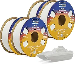 Overture OVERTURE PETG Filament Bundle 4kg, High Speed 3D Printer Filament, Neatly Wound & Clog-Free, 4 Pack 1kg(2.2lbs), Accuracy +/-, Fit Most FDM Printers (White (4-Pack)