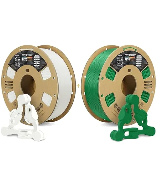 Overture OVERTURE 2kg PETG Filament, 70.548oz, White + Green, Pack of 2