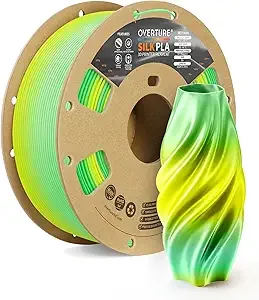 Overture OVERTURE Silk PLA Rainbow Filament, Bi-Color Shiny PLA Finish, Smooth & Glossy, 1kg Spool (2.2lbs), Ideal for Cosplay Jewelry & Home Decor (Silk Lime Surge)