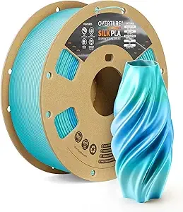 Overture OVERTURE Silk PLA Rainbow Filament, Bi-Color Shiny PLA Finish, Smooth & Glossy, 1kg Spool (2.2lbs), Ideal for Cosplay Jewelry & Home Decor (Silk Glacier Flash)