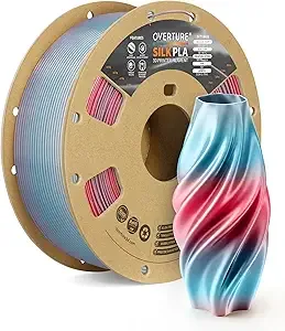 Overture OVERTURE Silk PLA Rainbow Filament, Bi-Color Shiny PLA Finish, Smooth & Glossy, 1kg Spool (2.2lbs), Ideal for Cosplay Jewelry & Home Decor (Silk Vaporwave)