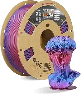 Overture OVERTURE Silk PLA Rainbow Filament, Bi-Color Shiny PLA Finish, Smooth & Glossy, 1kg Spool (2.2lbs), Ideal for Cosplay Jewelry & Home Decor (Silk Purple Chrome)