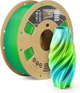 Overture OVERTURE Silk PLA Rainbow Filament, Bi-Color Shiny PLA Finish, Smooth & Glossy, 1kg Spool (2.2lbs), Ideal for Cosplay Jewelry & Home Decor (Silk Tropic)
