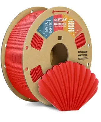 Overture OVERTURE Matte PLA 3D Printer Filament, Matt Surface & Low Warping Filament 1kg Spool (2.2 lbs), Accuracy +/-, Fit Most FDM Printers (Matte Red)