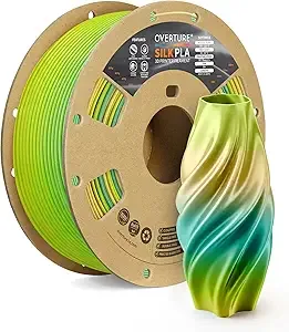 Overture OVERTURE Silk PLA Rainbow Filament, Bi-Color Shiny PLA Finish, Smooth & Glossy, 1kg Spool (2.2lbs), Ideal for Cosplay Jewelry & Home Decor (Silk Parakeet)
