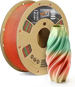 Overture OVERTURE Silk PLA Rainbow Filament, Bi-Color Shiny PLA Finish, Smooth & Glossy, 1kg Spool (2.2lbs), Ideal for Cosplay Jewelry & Home Decor (Silk Lettuce Tomato)