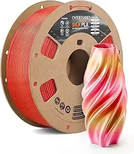 Overture OVERTURE Silk PLA Rainbow Filament, Bi-Color Shiny PLA Finish, Smooth & Glossy, 1kg Spool (2.2lbs), Ideal for Cosplay Jewelry & Home Decor (Silk Golden Ember)