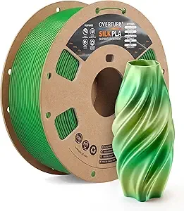 Overture OVERTURE Silk PLA Rainbow Filament, Bi-Color Shiny PLA Finish, Smooth & Glossy, 1kg Spool (2.2lbs), Ideal for Cosplay Jewelry & Home Decor (Silk Evergreen Bronze)