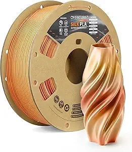 Overture OVERTURE Silk PLA Rainbow Filament, Bi-Color Shiny PLA Finish, Smooth & Glossy, 1kg Spool (2.2lbs), Ideal for Cosplay Jewelry & Home Decor (Silk Caramel)