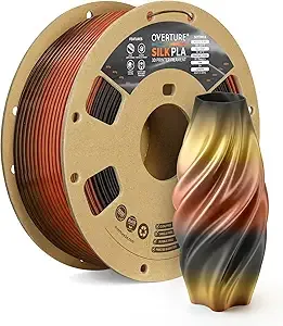Overture OVERTURE Silk PLA Rainbow Filament, Bi-Color Shiny PLA Finish, Smooth & Glossy, 1kg Spool (2.2lbs), Ideal for Cosplay Jewelry & Home Decor (Silk Tiger Eye)