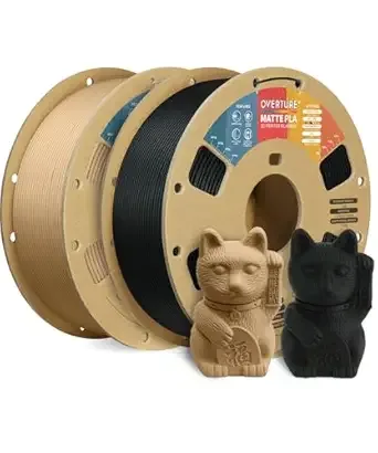Overture OVERTURE 2KG Bundle Matte PLA 3D Printer Filament, Matt Surface & Low Warping Filament 2 Pack 1kg Spool (2.2 lbs), Fit Most FDM Printers (Matte Black & Light Brown)