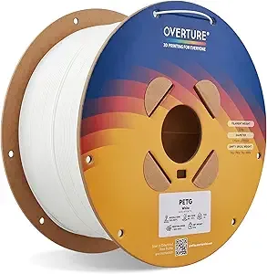 Overture OVERTURE PETG Filament Bundle 2kg, High Speed 3D Printer Filament, Neatly Wound & Clog-Free, 1 Pack 2kg, Accuracy +/-, Fit Most FDM Printers (White 1 Pack)