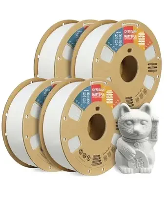 Overture OVERTURE 4KG Bundle Matte PLA 3D Printer Filament, Matt Surface & Low Warping Filament 4 Pack 1kg Spool (2.2 lbs), Fit Most FDM Printers (Matte White 4-Pack)