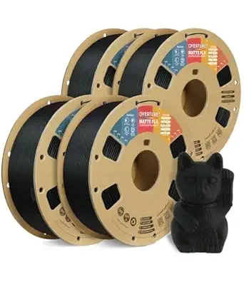 Overture OVERTURE 4KG Bundle Matte PLA 3D Printer Filament, Matt Surface & Low Warping Filament 4 Pack 1kg Spool (2.2 lbs), Fit Most FDM Printers (Matte Black 4-Pack