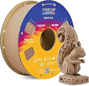 Overture OVERTURE Rock PLA Filament, Wood PLA 3D Printer Filament 1kg Spool (2.2lbs), Dimensional Accuracy +/-, Fit Most FDM Printer (White Oak)