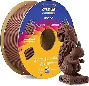 Overture OVERTURE Rock PLA Filament, Wood PLA 3D Printer Filament 1kg Spool (2.2lbs), Dimensional Accuracy +/-, Fit Most FDM Printer (Walnut Wood)