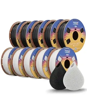 Overture OVERTURE 10KG Bundle High Speed PLA Filament, Neatly Wound 3D Printer Filament 10 Pack 1kg Spool (2.2lbs) Rapid PLA, Fit Most FDM 3D Printers (Black*5 & White*5)