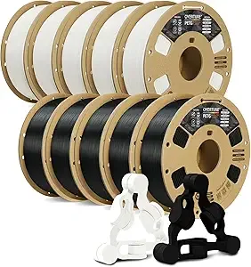 Overture OVERTURE PETG Filament Bundle 10kg, High Speed 3D Printer Filament, Neatly Wound & Clog-Free, 10 Pack 1kg(2.2lbs), Accuracy +/-, Fit Most FDM Printers (Black*5+White*5)
