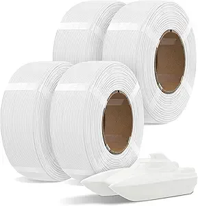 Overture OVERTURE 4KG Bundle Refill PETG 3D Printer Filament, 4 Pack 1kg(2.2lbs), Refilament for Bambu Lab Reusable Spool, Accuracy +/-, Fit Most FDM 3D Printers(White*4)