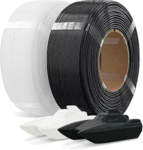 Overture OVERTURE 2KG Bundle Refill PETG 3D Printer Filament, 2 Pack 1kg(2.2lbs), Refilament for Bambu Lab Reusable Spool, Accuracy +/-, Fit Most FDM 3D Printers(Black+White)