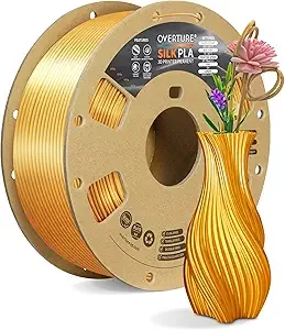 Overture OVERTURE Silk PLA Filament, Clog-Free Shiny, Metallic Shine 3D Printer Filament, 1kg Spool (2.2lbs), Ideal for Cosplay Jewelry & Home Decor (Silk Light Gold)