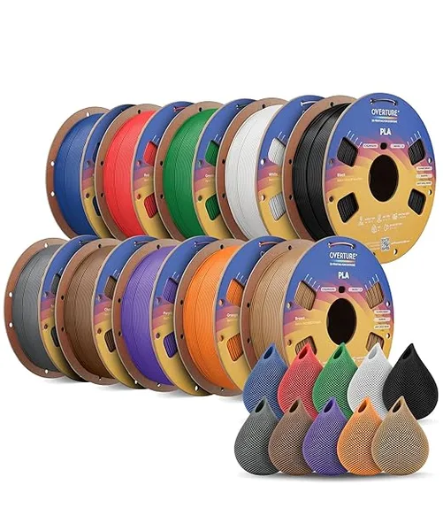 Overture OVERTURE 10KG Bundle High Speed PLA Filament, Neatly Wound 3D Printer Filament 10 Pack 1kg Spool (2.2lbs) Rapid PLA, Fit Most FDM 3D Printers(10 Color P1)