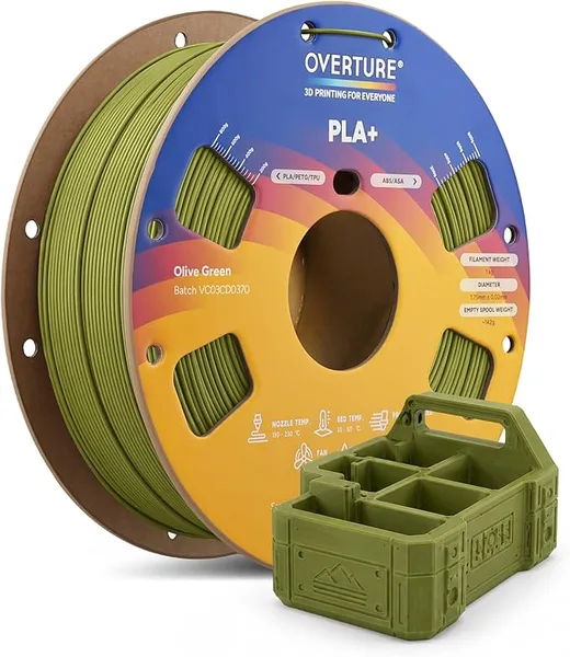 Overture OVERTURE High Speed PLA+ 3D Printer Filament, Upgraded Rapid PLA 2.0 with Enhanced Toughness & Stability, 1kg Spool (2.2lbs) Fit Most FDM 3D Printers (Olive Green)