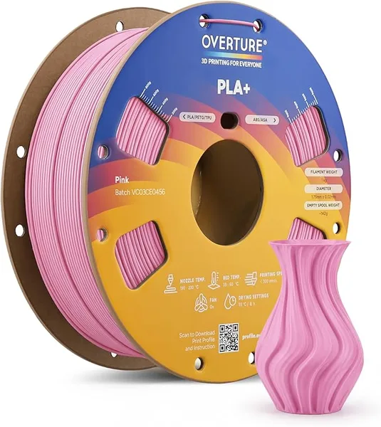 Overture OVERTURE High Speed PLA+ 3D Printer Filament, Upgraded Rapid PLA 2.0 with Enhanced Toughness & Stability, 1kg Spool (2.2lbs) Fit Most FDM 3D Printers (Pink)