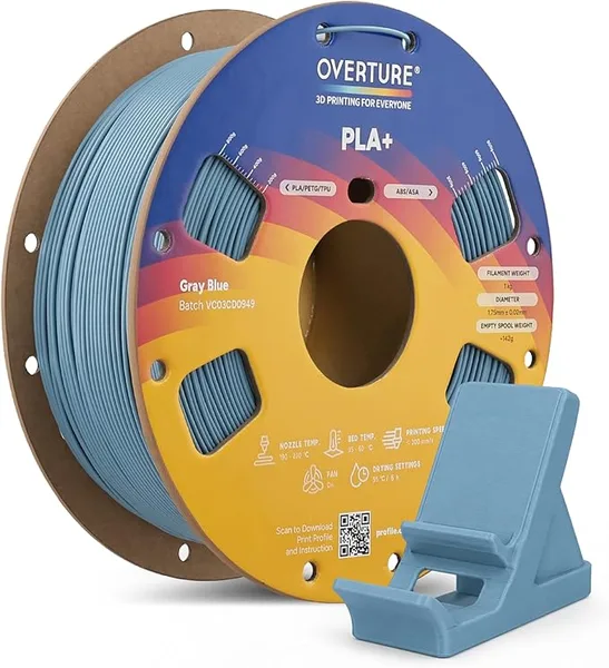 Overture OVERTURE High Speed PLA+ 3D Printer Filament, Upgraded Rapid PLA 2.0 with Enhanced Toughness & Stability, 1kg Spool (2.2lbs) Fit Most FDM 3D Printers (Gray Blue)