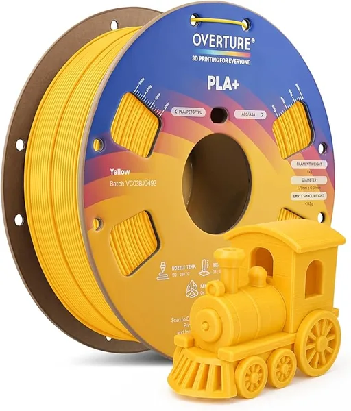 Overture OVERTURE High Speed PLA+ 3D Printer Filament, Upgraded Rapid PLA 2.0 with Enhanced Toughness & Stability, 1kg Spool (2.2lbs) Fit Most FDM 3D Printers (Yellow)
