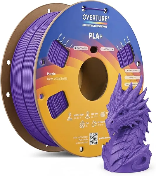 Overture OVERTURE High Speed PLA+ 3D Printer Filament, Upgraded Rapid PLA 2.0 with Enhanced Toughness & Stability, 1kg Spool (2.2lbs) Fit Most FDM 3D Printers (Purple)