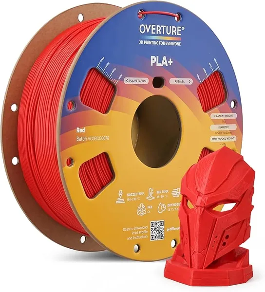 Overture OVERTURE High Speed PLA+ 3D Printer Filament, Upgraded Rapid PLA 2.0 with Enhanced Toughness & Stability, 1kg Spool (2.2lbs) Fit Most FDM 3D Printers (Red)