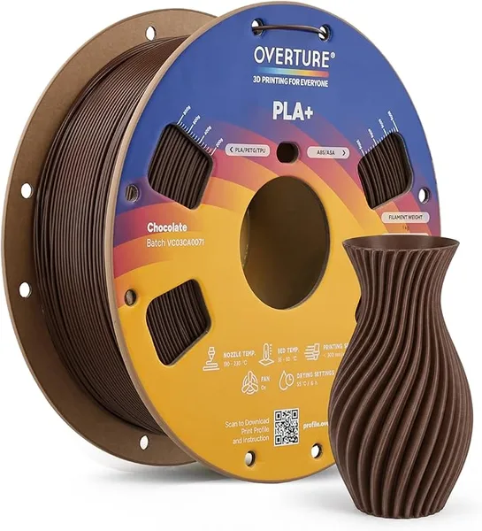 Overture OVERTURE High Speed PLA+ 3D Printer Filament, Upgraded Rapid PLA 2.0 with Enhanced Toughness & Stability, 1kg Spool (2.2lbs) Fit Most FDM 3D Printers (Chocolate)