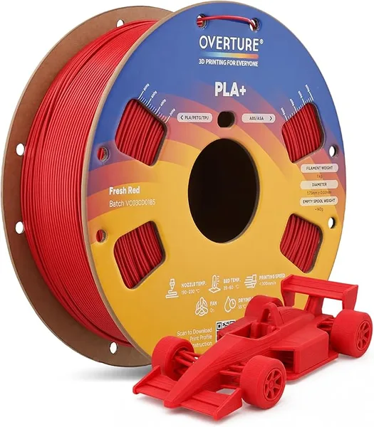 Overture OVERTURE High Speed PLA+ 3D Printer Filament, Upgraded Rapid PLA 2.0 with Enhanced Toughness & Stability, 1kg Spool (2.2lbs) Fit Most FDM 3D Printers (Fresh Red)