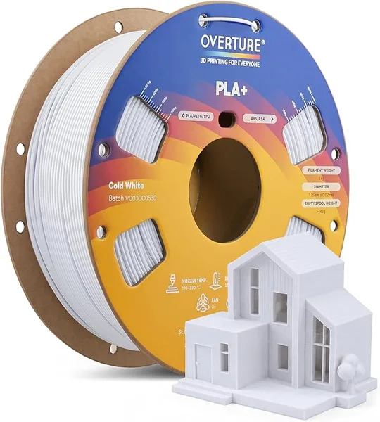 Overture OVERTURE High Speed PLA+ 3D Printer Filament, Upgraded Rapid PLA 2.0 with Enhanced Toughness & Stability, 1kg Spool (2.2lbs) Fit Most FDM 3D Printers (Cold White)