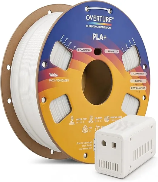 Overture OVERTURE High Speed PLA+ 3D Printer Filament, Upgraded Rapid PLA 2.0 with Enhanced Toughness & Stability, 1kg Spool (2.2lbs) Fit Most FDM 3D Printers (White)