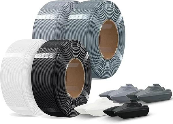 Overture OVERTURE 4KG Bundle Refill PETG 3D Printer Filament, 4 Pack 1kg(2.2lbs), Refilament for Bambu Lab Reusable Spool, Accuracy +/-(Black+White+Space Gray+Light Gray)