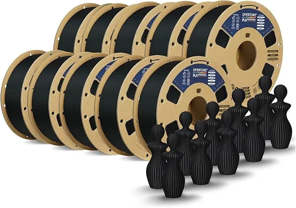 Overture OVERTURE 10KG Bundle PLA Plus (PLA+) Filament, Stronger & More Durable, Professional Toughness 3D Printer Filament 10kg (2.2lbs) 10 Pack, High Precision +/- (Black*10)