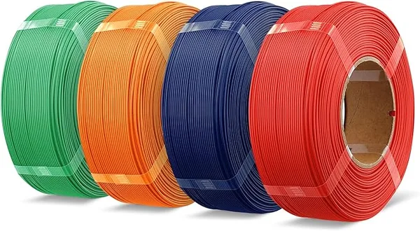 Overture OVERTURE 4KG Bundle High Speed Refill PLA+ 3D Printer Filament, Upgraded Rapid PLA 2.0 with Enhanced Toughness & Stability, 4 Pack 1kg (2.2lb) Refilament for Bambu Lab (Red+Blue+Orange+Green)