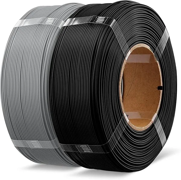 Overture OVERTURE 2KG Bundle High Speed Refill PLA+ 3D Printer Filament, Upgraded Rapid PLA 2.0 with Enhanced Toughness & Stability, 2 Pack 1kg (2.2lb) Refilament for Bambu Lab (Black+Light Gray)