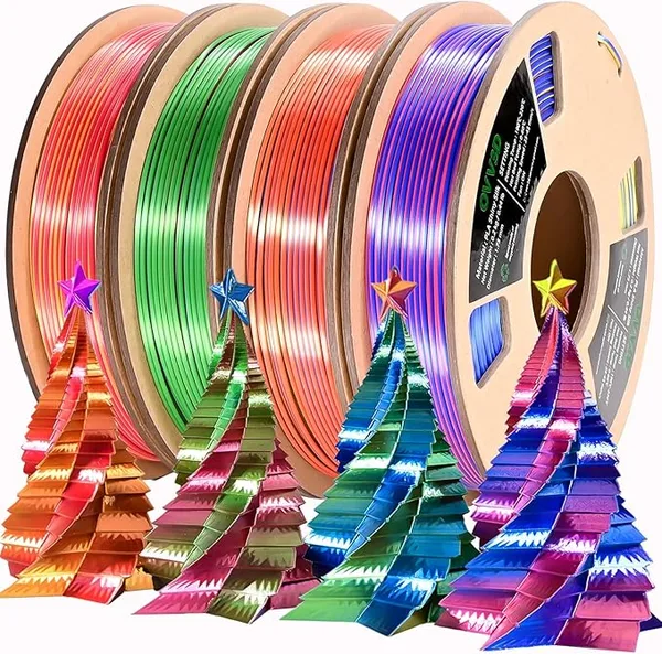 OVV3D PLA Filament, Tri-Colors 3D Printer Filament, Rainbow PLA Filament Bundle, Coextrusion 3D Filament with Silk PLA Color Change, 3D Printing Filament +/-, 200g X 4 Spool