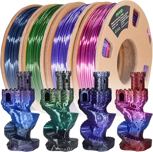 OVV3D OVV3D Rainbow PLA Filament Bundle 3D Printer Filament, Silk PLA Filament, Silk Black Purple Green Blue and Red Purple Blue 3D Printing Filament, 200g X 4 Spools